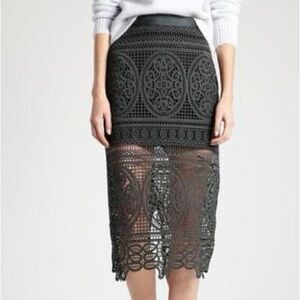 Topshop Green Lace Pencil Skirt